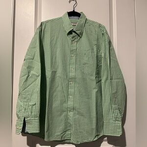 IZOD Gingham Checkered Green Casual Button Down Shirt